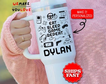 Personalized Gamer Tumbler, Custom Gaming Lover 40oz Tumbler with handle, Gift for Gamers, Video Game Travel Mug, Game Cup, Birthday Gift