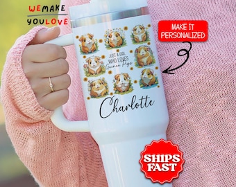 Personalized Guinea Pig Tumbler, Custom Just A Girl Who Loves Guinea Pigs 40oz Tumbler with handle, Gift for Her, Pet Lover Travel Mug