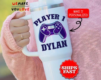 Personalized Gamer Tumbler, Custom Video Game Controller 40oz Tumbler with Handle, Gift for Him, Gamer Travel Mug, Boy Cup, Birthday Gift