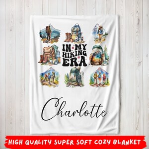 Personalized Hiking Blanket, Custom Name In My Era Hiking Lover Gift For Daughter Kids Birthday Soft Cozy Fleece Outdoors Adventure Throw