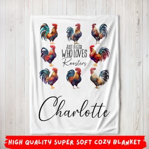 Personalized Rooster Theme Blanket, Custom Name Just A Girl Who Loves Roosters Lover Gift for Daughter Kids Farm Animal Warm Throw Blanket