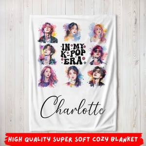 Manta de K-Pop personalizada, nombre personalizado de mi época, regalo para amantes de las bandas de K-Pop para hijas y niños, manta de forro polar suave y acogedora.