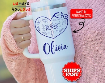 Personalized Nurse Tumbler, Custom RN Medical 40oz Tumbler with handle, Gift for Nurse Practitioner, Nurse Travel Mug Cup, Graduation Gift
