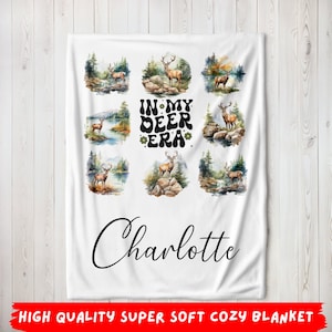 Personalized Deer Blanket, Custom Name In My Era Deer Lover Gift For Daughter Kids Animal Nature Soft Cozy Fleece Throw Blanket