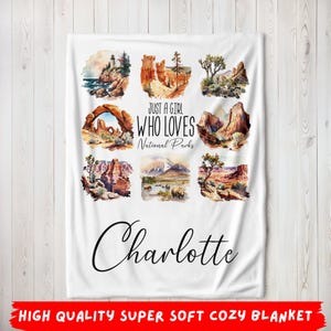 Personalized National Parks Blanket, Custom Name Just A Girl Who Loves National Parks Lover Gift For Daughter Kids Fleece Throw Blanket