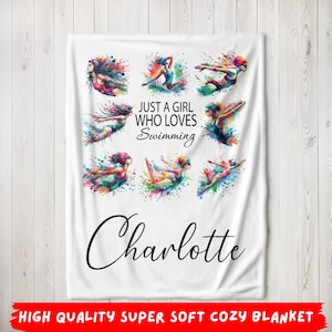 Personalized Swimming Blanket, Custom Name Just A Girl Who Loves Swimming Lover Gift For Daughter Kids Aquatic Sports Throw Blanket