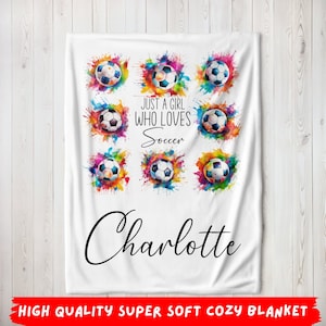 Personalized Soccer Blanket, Custom Name Just A Girl Who Loves Soccer Lover Gift For Daughter Kids Soccer Player Throw Blanket, Sports Fan