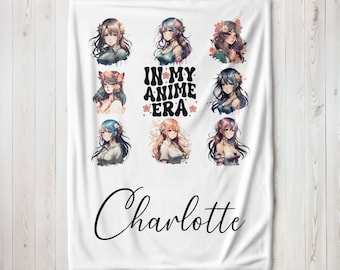 Manta de anime personalizada, nombre personalizado de "In My Era", regalo para amantes del anime para hijas y niños, manta de forro polar suave y acogedora, regalo de cumpleaños