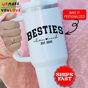 Personalized Besties Tumbler, Custom Best Friends Matching 40oz Tumbler with handle, Gift for Best Friend, Bestie Travel Mug Cup, Friendship