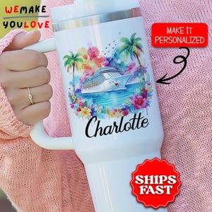 Personalized Cruise Lover Tumbler, Custom Vacation Trip Floral 40oz Tumbler, Gift for Traveler, Cruise Vacation Travel Mug, Cruise Trip Cup