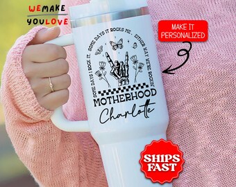 Personalized Mom Tumbler, Custom Rocker Motherhood 40oz Tumbler, Gift for Rocking Mom, Mother's Day Travel Mug Cup, Motherhood Era Tumbler