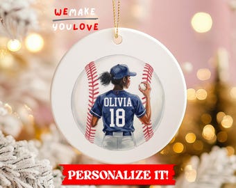 Personalized Baseball Ornament, Custom Softball Ornament, Gift for Girl Baseball Player, Gift for Softball Sports Lover, Baseball Fan