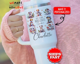 Personalized Gecko Tumbler, Custom Just A Girl Who Loves Geckos 40oz Tumbler with handle, Gift for Gecko Lover, Reptile Travel Mug, Gecko