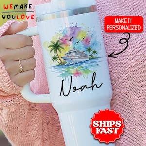 Personalized Cruise Tumbler, Custom Cruise Trip 40oz Tumbler, Gift for Cruise Lover, Tropical Beach Vacation Travel Mug Cup, Cruise Ship