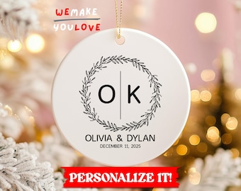 Personalized Wedding Ornament, Custom Anniversary Ornament, Gift for Newlyweds, Engagement Keepsake, Couple Ornament, Holiday Bridal Decor