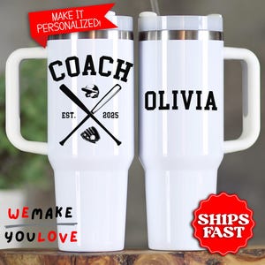 Personalized Baseball Coach Tumbler, Custom Team Coach Appreciation 40oz Tumbler with handle, Gift for Baseball Coach, Coach Travel Mug Cup