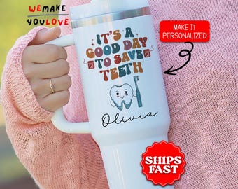 Personalized Dentist Tumbler, Custom Dental Hygienist 40oz Tumbler with handle, Gift for Dentist, Dental Assistant Travel Mug Cup, Dental