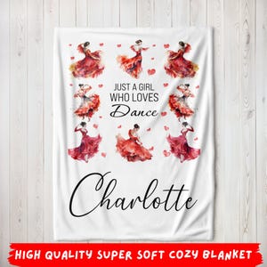 Personalized Dance Theme Blanket, Custom Name Just A Girl Who Loves Dance Lover Gift For Daughter Kids Ballet Warm Cozy Throw Blanket