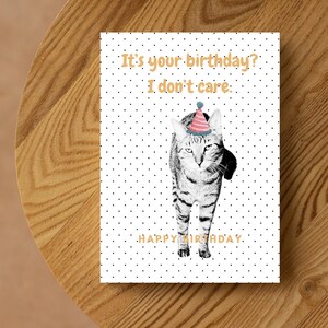 Carte d'anniversaire « C'est ton anniversaire ? Je m'en fiche. »; Carte de chat; Téléchargement numérique; Imprimer à la maison