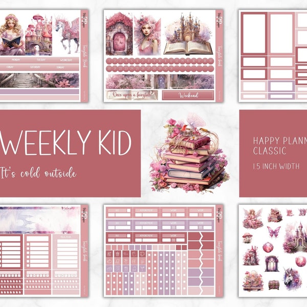 Weekly planner stickers // Pink Theme "Fairytale Book" // Happy Planner weekly sticker bundle