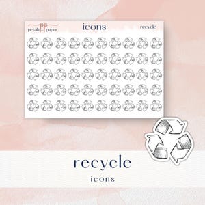 Pegatinas con íconos de reciclaje / Hoja de pegatinas con íconos en blanco y negro / Pegatinas para planificador / Pegatinas para Bullet Journal / Pegatinas funcionales
