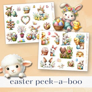 Feuilles d'autocollants de Pâques || clipart sur le thème des animaux mignons || Sticker artistique coloré découpé dans un baiser