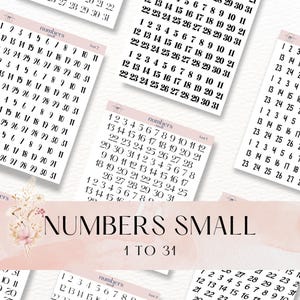 Numbers Small - stickers | 1 to 31 | Sticker sheet for your planner or bullet journal | Date stickers