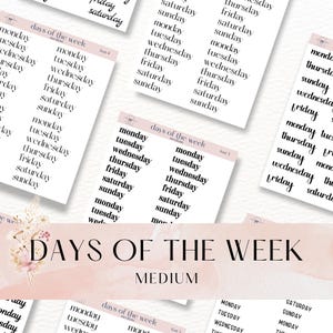 Medium days of the week stickers | White or transparent stickers | Sticker sheet for your planner or bullet journal,
