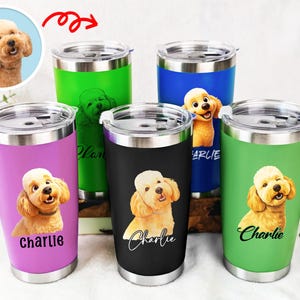 Custom Laser Engraved Dog Portrait Tumbler, Personalized Dog Portrait from Photo Tumbler, Pet Name Tumbler,Dog Lovers Cup,Gifts for Dog Mom