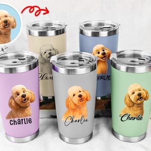 Custom Pet Portrait Tumbler,Dog Portrait Tumbler with Name,Pet Face Travel Tumbler For Dog Mom,Dog Loss Tumbler,Dog Memorial Gift