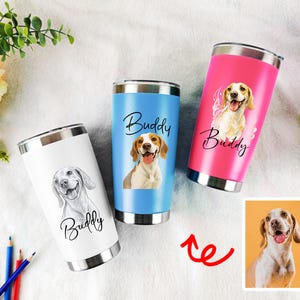 Engraved Dog Portrait Tumbler,Custom Dog Photo Tumbler,Dog Tumbler with Photo/Name,Travel Mug,Pet Lovers Cups,Dog Owner Gift