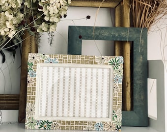 Handmade Mosaic Photo Frame, Floral Decor, Anniversary Gift