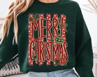 Festive Christmas Sweatshirt, Coquette Bow Holiday Sweater, Greenery Bow Sweater, Cute Xmas Sweater, Holiday Party Top