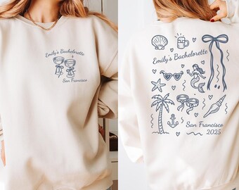 Custom Mermaid Bachelorette Sweatshirt, Beach Bach Party Sweater, Coastal Bride Squad Sweater, Tropical Bridal Party Sweater