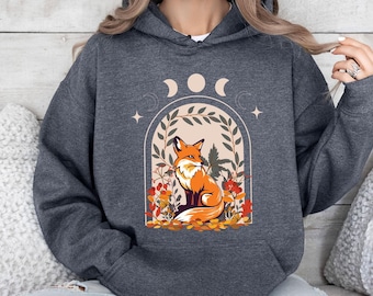 Cute Floral Fox Hoodie, Vintage Floral Cottagecore Hoodie, Wildflower Meadow, Forestcore Hoodie, Goblincore Fox Hoodie, Spy Fox,Hiking Gift