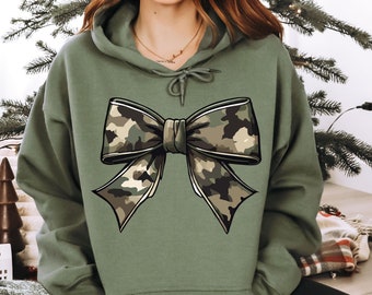Camo Bow Hoodie,Camo Coquette Bow Hoodie, Duck Hunting Hoodie,Old School Camo Hoodie,Women's Camouflage Bow Hoodie,Camo Hoodie,Gift For Her