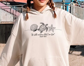 Sea Turtle Hoodie Beach Hoodie, Starfish Seashell Coastal Sweatshirt, Ocean Vibes Hoodie, Marine Life Boho Turtle Summer Beach Hoodie