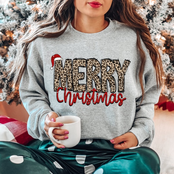 Leopard Christmas Sweatshirt, Cute Christmas Shirt, Christmas Sweater, Women Christmas Tee, Leopard Lover Sweater, Christmas Gift for Mother