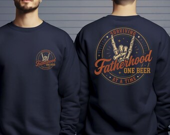 Funny Dad Life Sweatshirt, Surviving Parenting One Drink At A Time Sweater, Gift For Husband, Cool Father Graphic Sweater