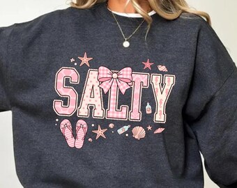 Coastal Salty Sweatshirt, Floral Lace Sweatshirt, Beach Lover Top, Summer Vacation Sweatshirt, Cute Bow Graphic Sweatshirt
