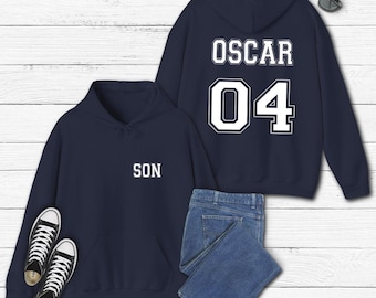 Custom Dad and Child Matching Hoodie, Personalized Number Hoodie, Family Game Day Outfit Hoodie, Father Child Gift Hoodie
