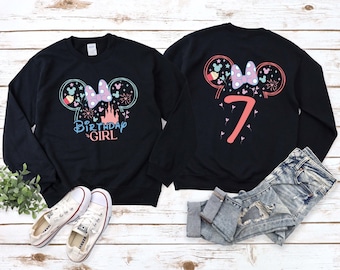 Custom Minnie Birthday Girl Sweatshirt, Custom Birthday Age Sweatshirt, Disney Birthday Girl Sweatshirt, Princess Birthday Sweatshirt