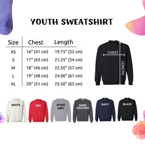 youth sweat shirt size chart