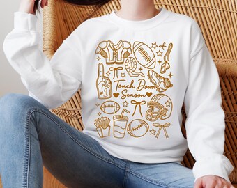 Girly Football Sweatshirt, Game Day Sweater, Football Mom Sweater, Cute Touchdown Season Sweater, Checkered Sports Graphic Sweat