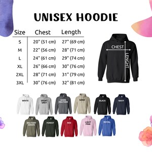 a women's hoodie size chart with measurements