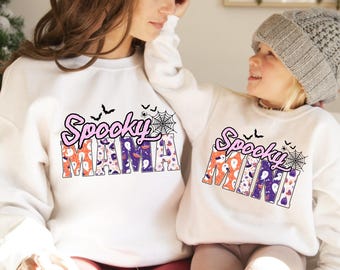 Halloween Mama Mini Matching Sweatshirt,Spooky Mama Mini Sweatshirt,Retro Halloween Sweatshirt For Mama,Halloween Gift For Mom,Spooky Season