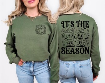Cozy Pumpkin Season Sweatshirt, Vintage Autumn Graphic Sweater, Fall Harvest Family Sweater, Pumpkin Face Front and Back Sweater