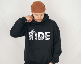 Ride Snowboard Hoodie, Retro Snowboarding Hoodie, Winter Sports Pullover, Ski Lodge Outfit, Snowboarder Gift Hoodie, Gift For Snowboarder