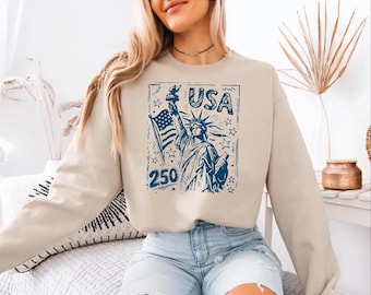 Vintage Statue of Liberty Sweatshirt, Retro USA Patriotic Sweater, 4th of July Sweat, American Flag Graphic, Independence Day Sweater