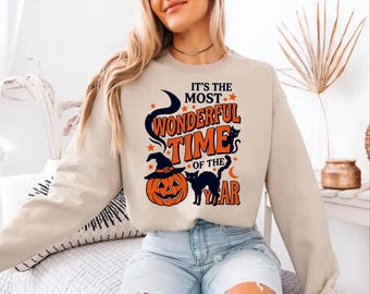 Retro Halloween Sweatshirt, Unisex Spooky Crewneck, Black Cat Pumpkin Shirt, Witchy Fall Pullover, 90s Inspired Halloween Gift